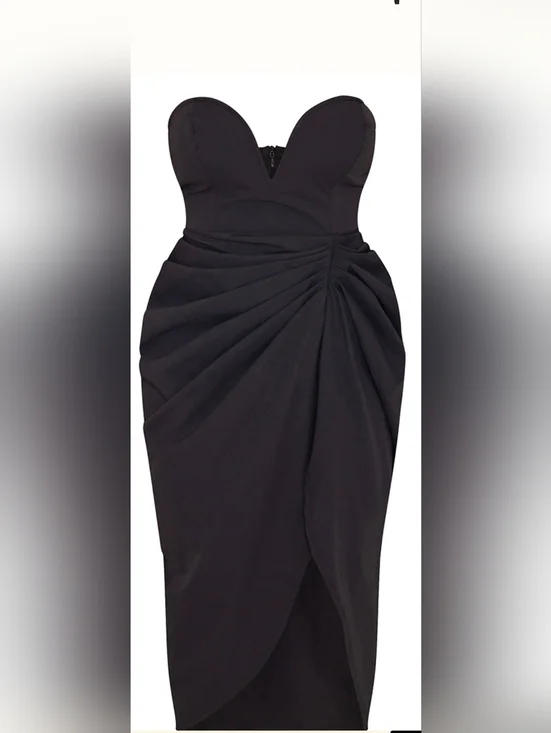 PrettyLittleThing Strapless Black Sweetheart Draped Evening Dress - Picture 4 of 10